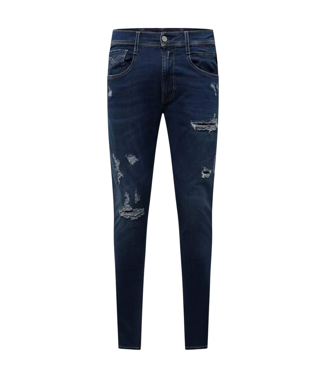 Mens Cotton Blend Ripped Slim Jeans Blue Replay-1