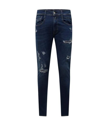 Mens Cotton Blend Ripped Slim Jeans Blue Replay