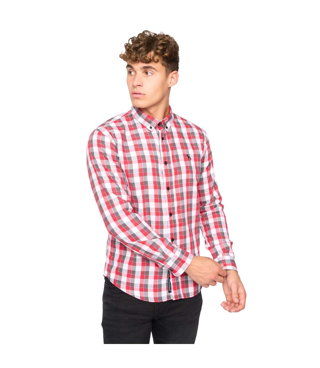 Mens gosfield checked slim shirt red Bewley & Ritch-1