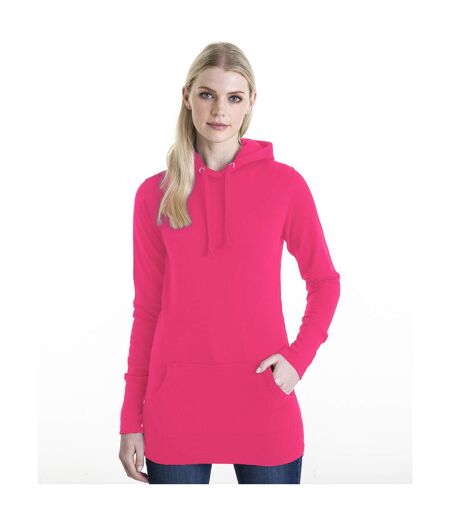 Awdis Girlie Womens Longline Hooded Sweatshirt / Hoodie (Hot Pink)