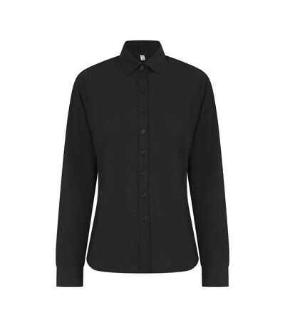 Womens/ladies Cotton Coolplus Long-sleeved Formal Shirt Black Henbury