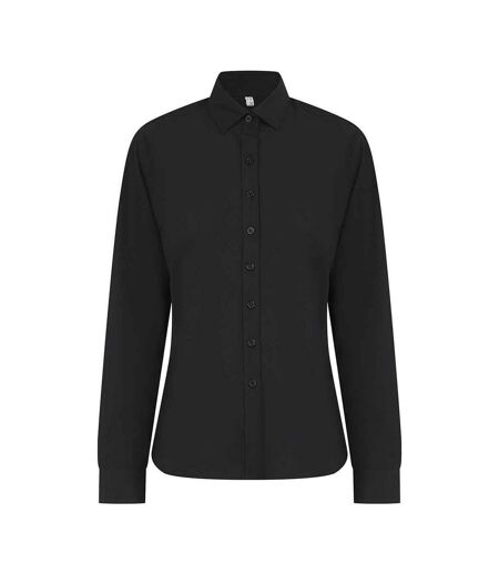 Womens/ladies Cotton Coolplus Long-sleeved Formal Shirt Black Henbury
