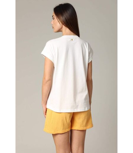 T-shirt femme blanc ample à col V et manches courtes 100% coton MYKOLOVE