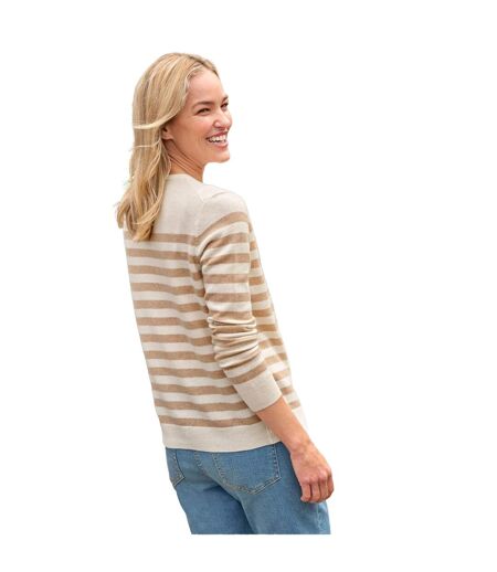 Womens/ladies Striped Cashmere Merino Cardigan Cream Camel WoolOvers