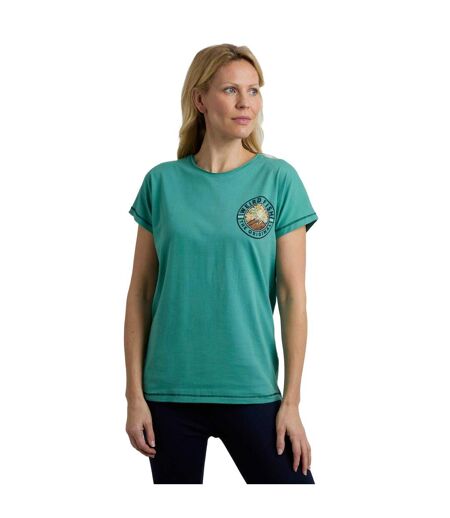 Womens/ladies Sunset Summit Graphic Back Print T-shirt Dark Jade Weird Fish
