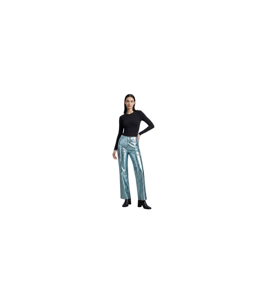 Womens/ladies Lupe Metallic Trousers Blue Metallic AmyLynn-1