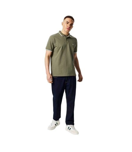 Polo Motif/style Rayure Contrastée Sur Bord Edgeware Homme Kaki Jack Wills