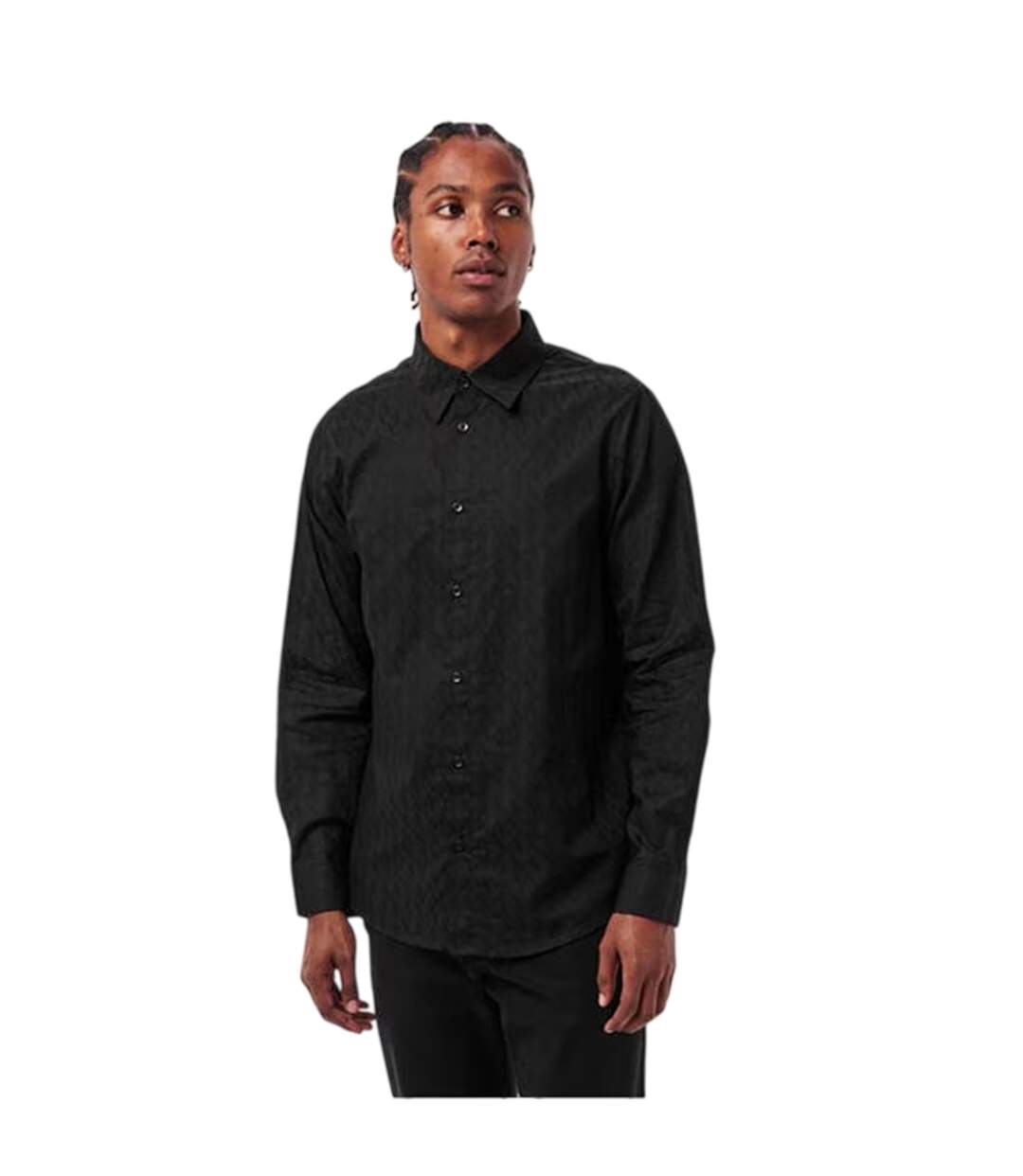 Mens Textured Point Collar Shirt Black Armani Exchange-1