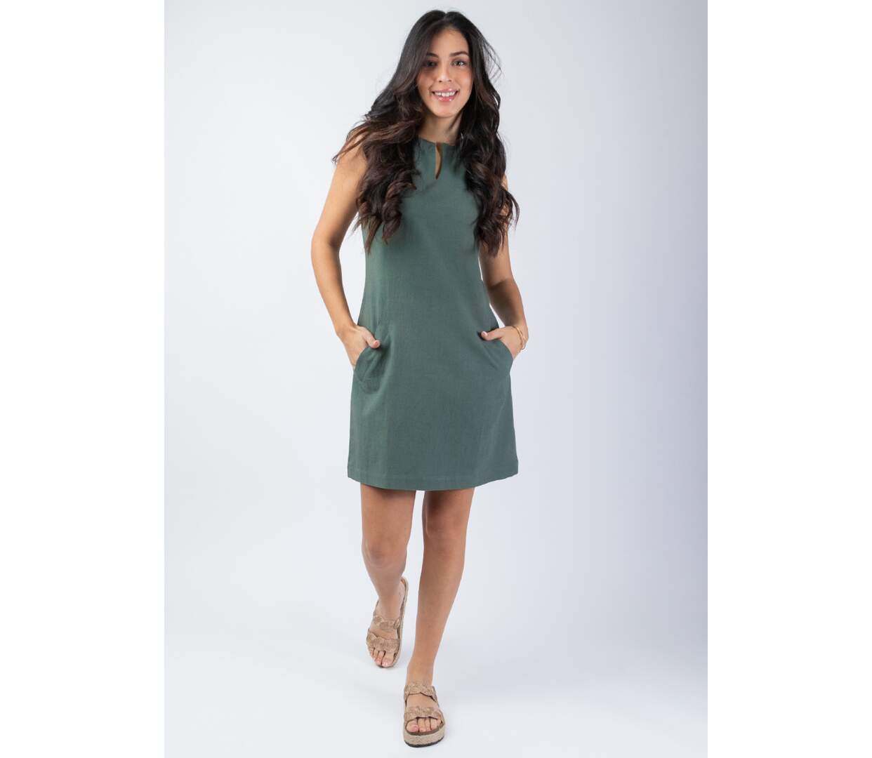 Robe coupe droite unie Ondine kaki Coton Du Monde-2