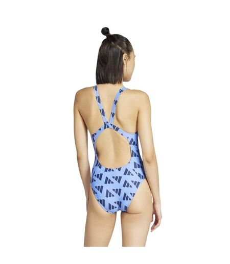 Womens/ladies All Over Logo One Piece Swimsuit Blue Adidas