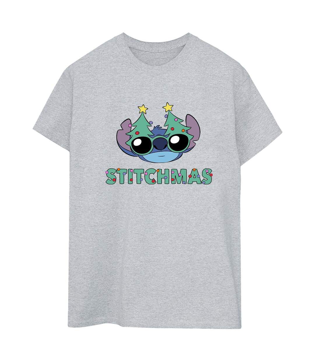 Disney Womens/Ladies Lilo & Stitch Stitchmas Glasses Cotton Boyfriend T-Shirt (Gris sportif) - UTBI30656-1