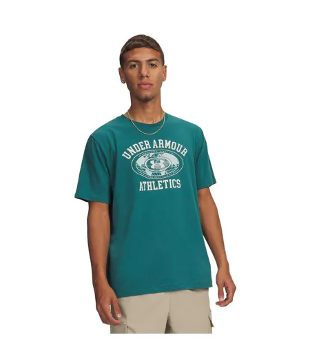 Mens Logo Athletic T-shirt Green White Under Armour