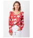 Top manches longues en viscose CASSIOPEE motif fleuri lumineux rouge Coton Du Monde