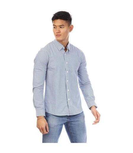 Mens Beasley Vertical Stripe Long-sleeved Shirt Navy White Peter Werth