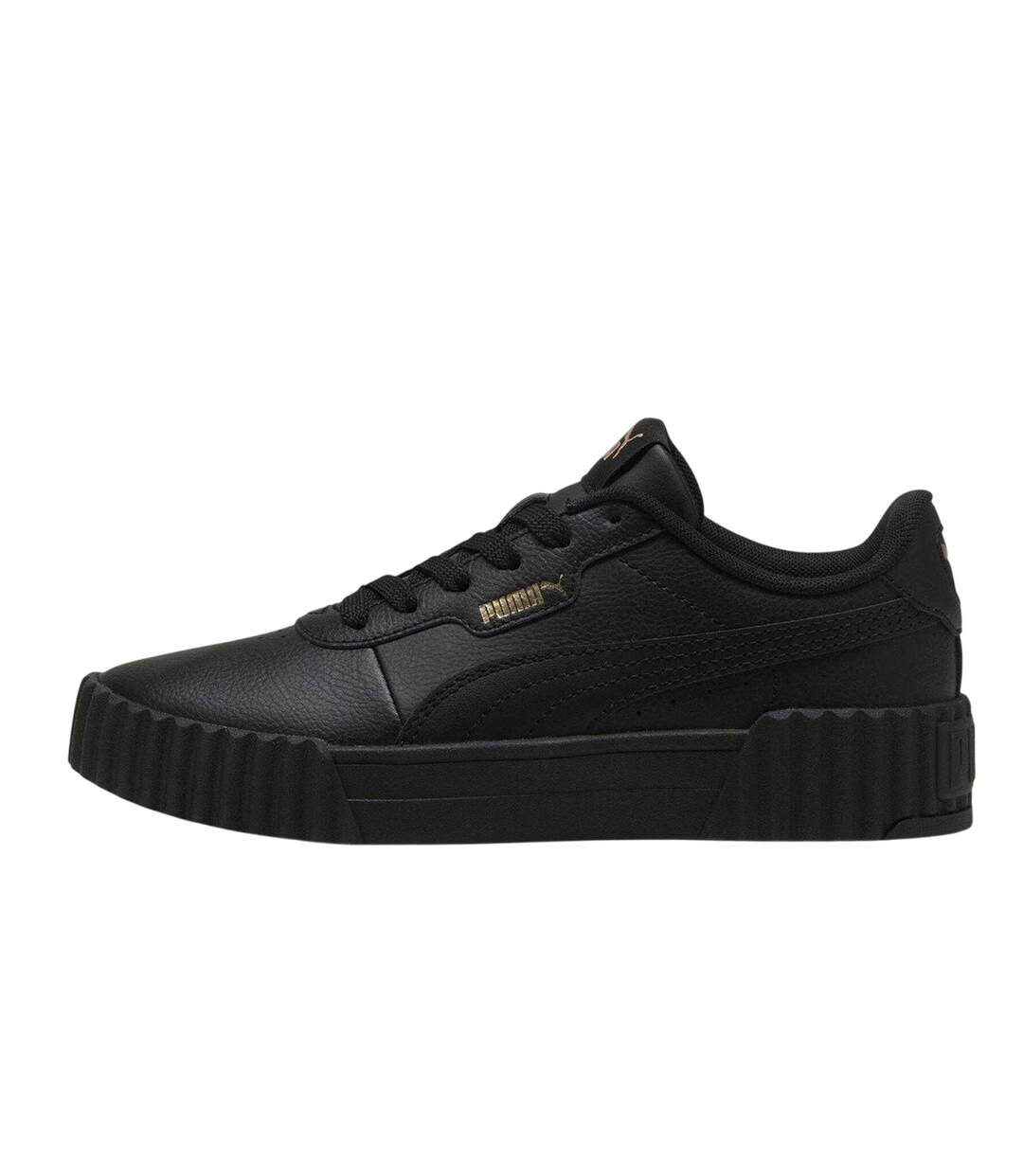 Childrens/kids Carina 3.0 Platform Trainers Black Gold Puma-3