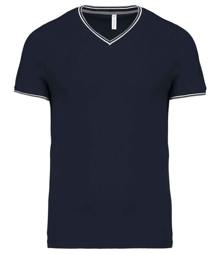 T-shirt manches courtes coton piqué col V K374- bleu marine grey - homme