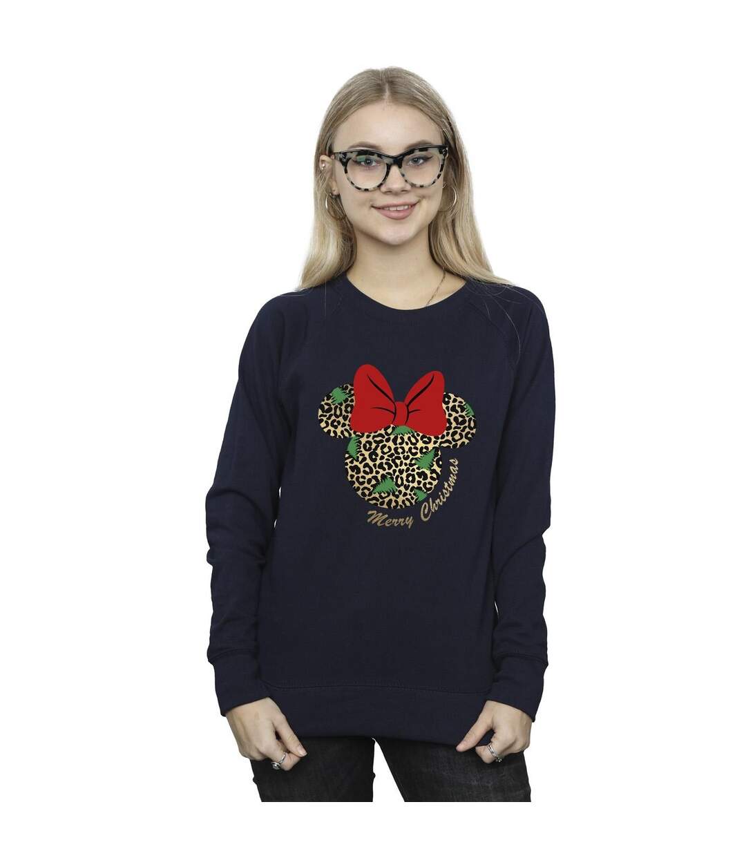 Disney Sweat-shirt de Noël Minnie Mouse léopard Femme/Ladies (Bleu marine) - UTBI29364-2