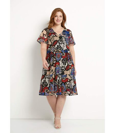 Robe courte évasée volantée voile imprimé