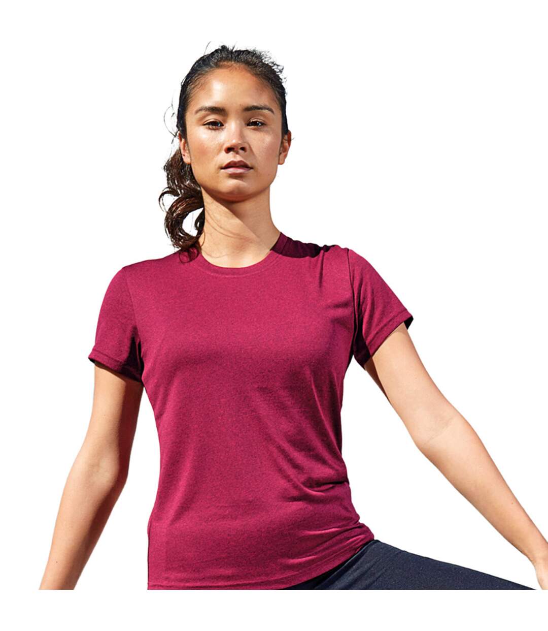 Womens/ladies performance short sleeve t-shirt raspberry/black melange Tri Dri-3