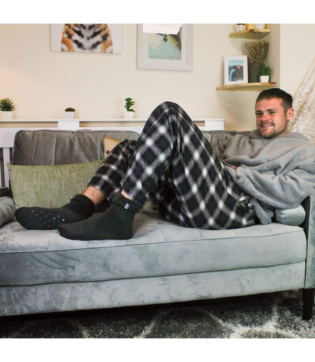 THMO - Homme Chaussettes de Lit Polaire Antidérapantes Chaudes-4