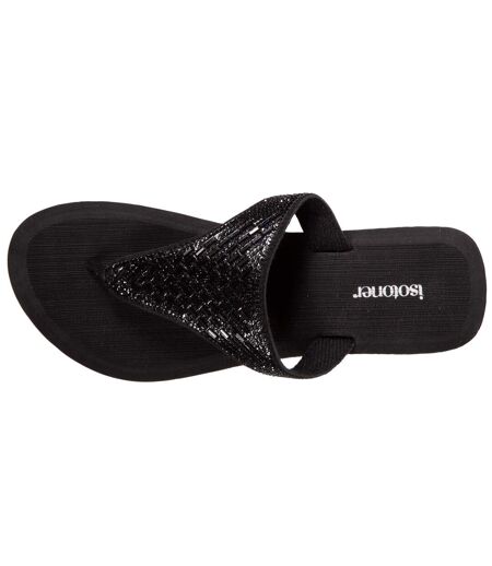 Isotoner Tongs femme à talon 4 cm, tiges larges et perlées