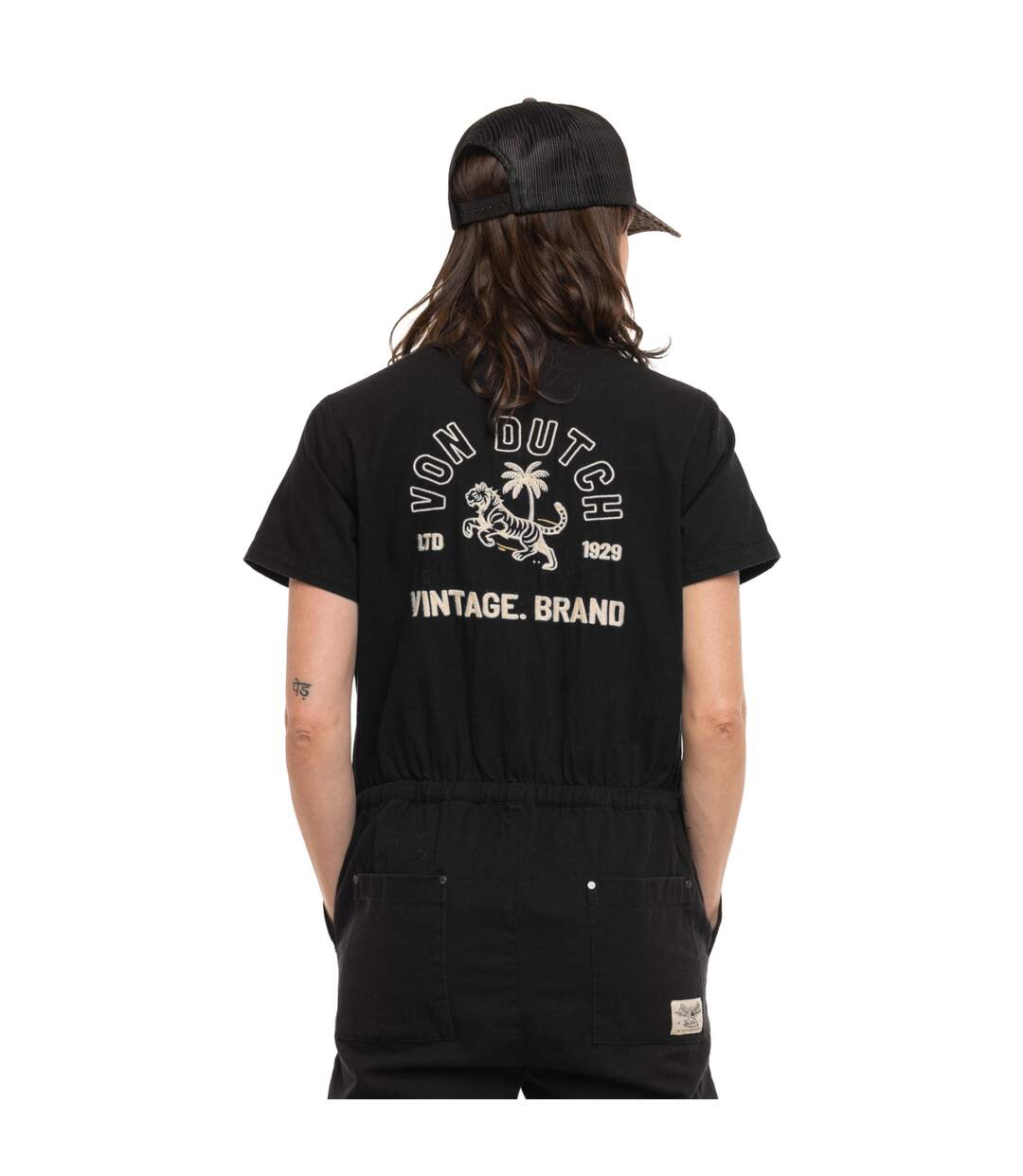 Combinaison femme en coton Twill broderie devant et dos Tigre-Palmier Vondutch-3