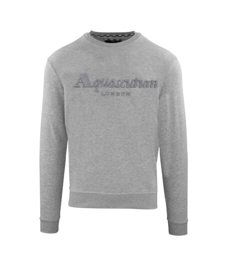 Mens Rubberised Logo Crew Neck Long-sleeved Sweatshirt Grey Aquascutum