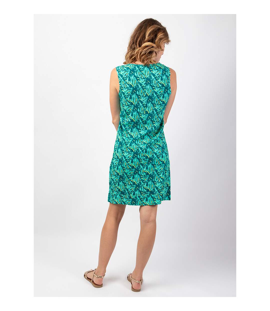 Robe coton du monde MARLA sans manches imprimé tropical vert Coton Du Monde