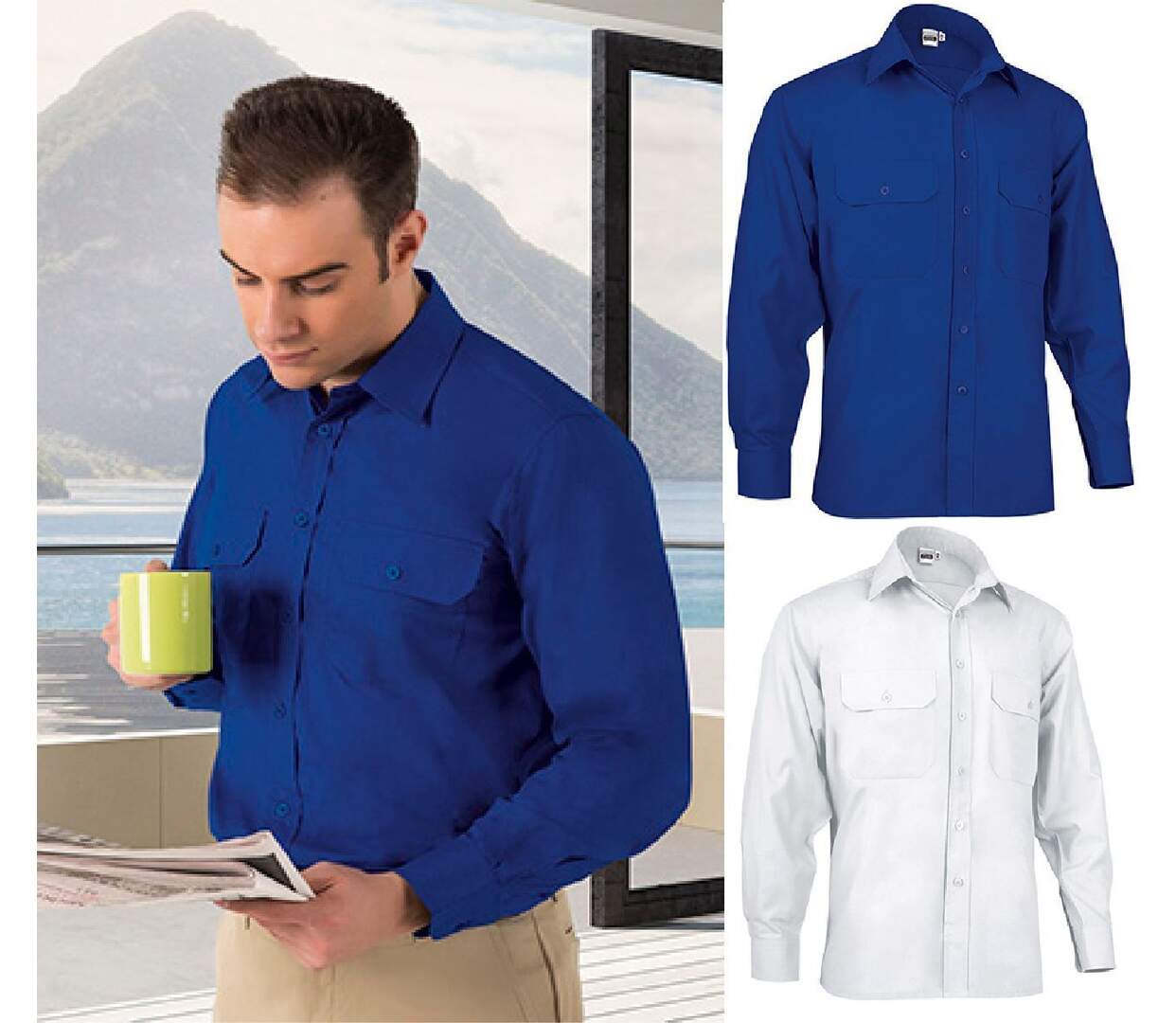 Lot 2 Chemises manches longues - Homme - ACADEMY ML - bleu azur et blanc-2