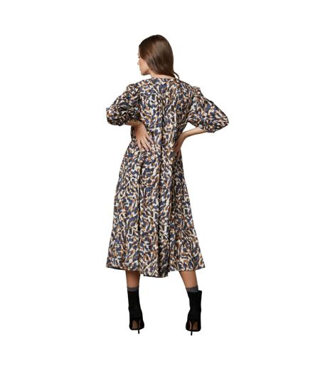 Womens/ladies Abstract V Neck 3/4 Sleeve Midi Dress Sand Velvet By Graham & Spencer