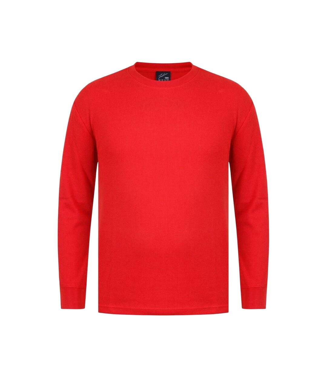 Mens Waffle Long-sleeved T-shirt Red Fabric-1