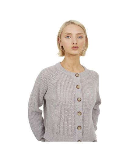 Womens/ladies Lawson Knitted Crew Neck Raglan Cardigan Grey Brave Soul