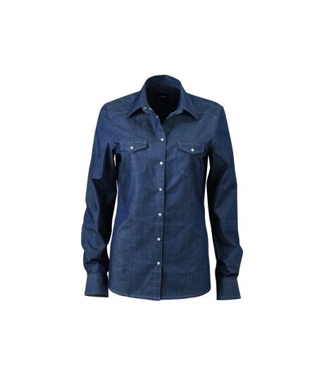 chemise manches longues jean Denim FEMME JN628 - bleu foncé