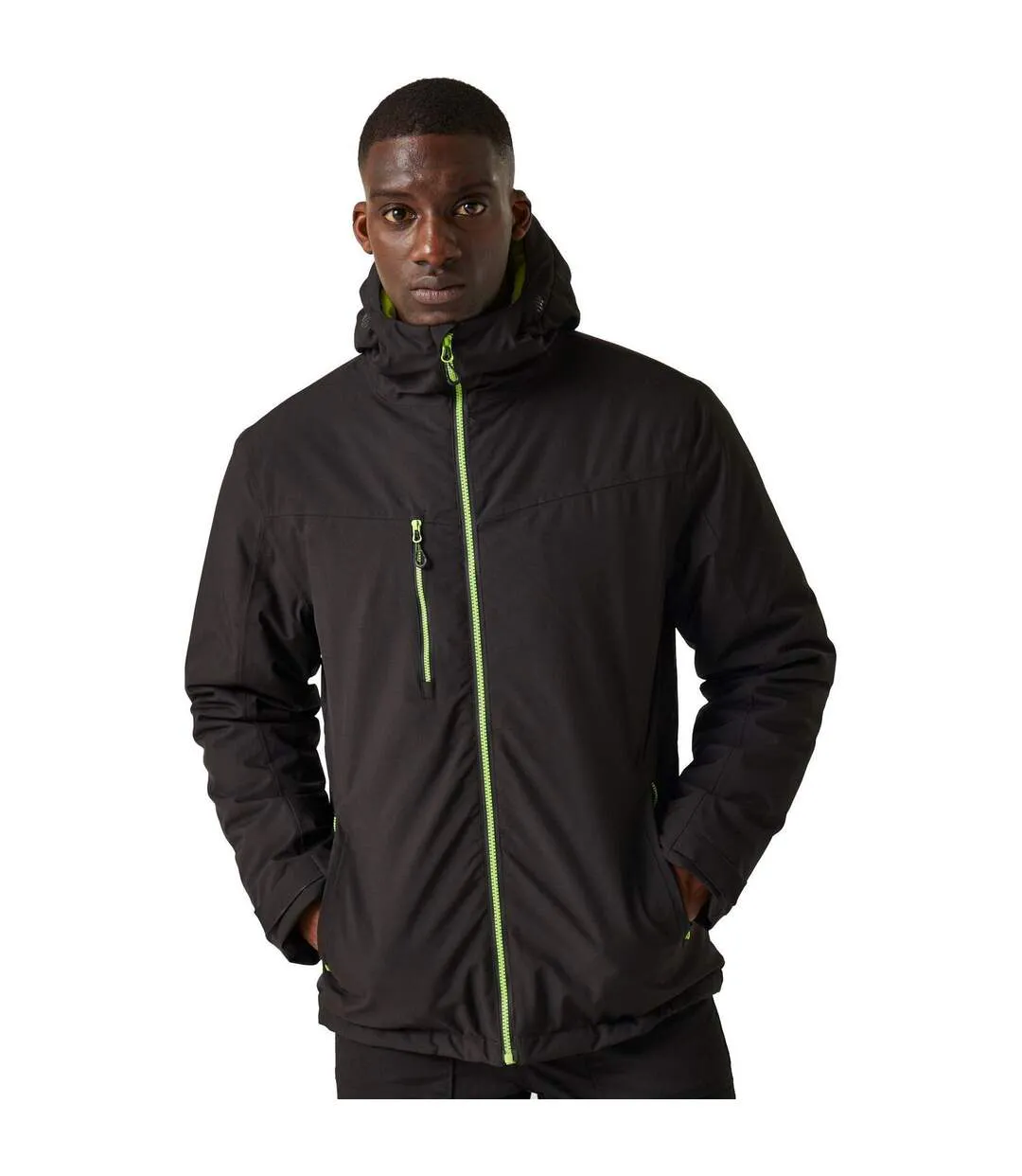 Mens Insulated Waterproof Jacket Black Lime Green Regatta Professional-2