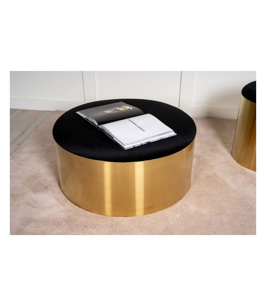 Pouf avec coussin en velours noir et cuivré Puff 75 cm-2