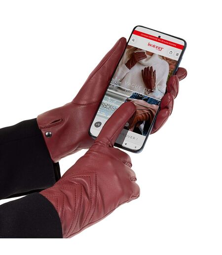 Isotoner Gants femme tactiles en cuir d'agneau - doublés micro fausse fourrure
