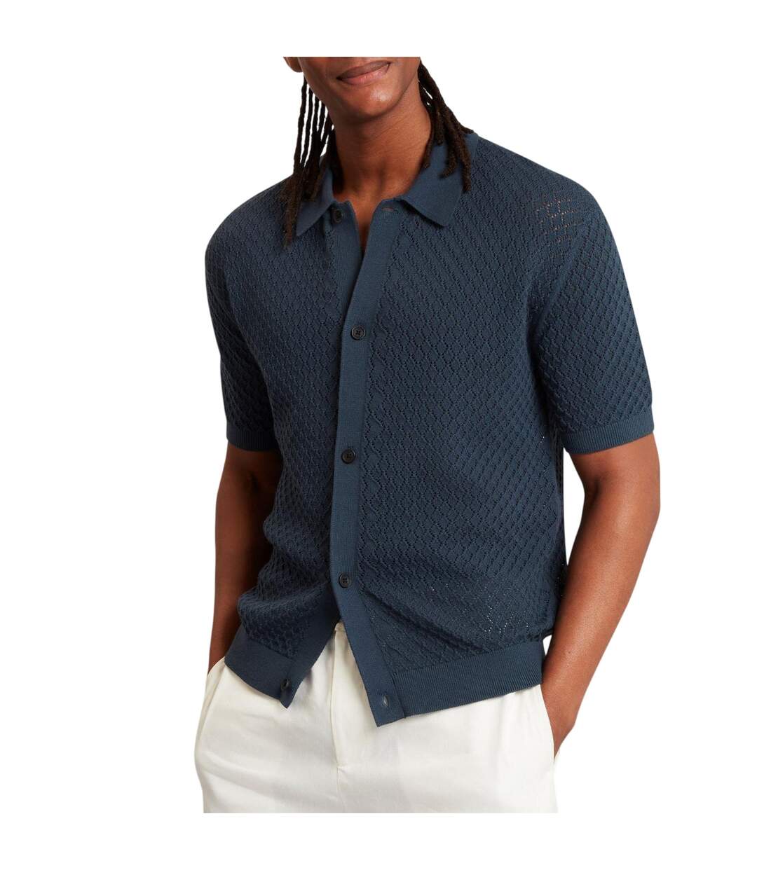 Mens Crochet Short-sleeved Shirt Mid Navy Ted Baker-4