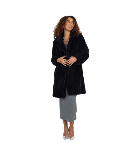 Womens/ladies Faux Fur Double-breasted Jacket Black Brave Soul