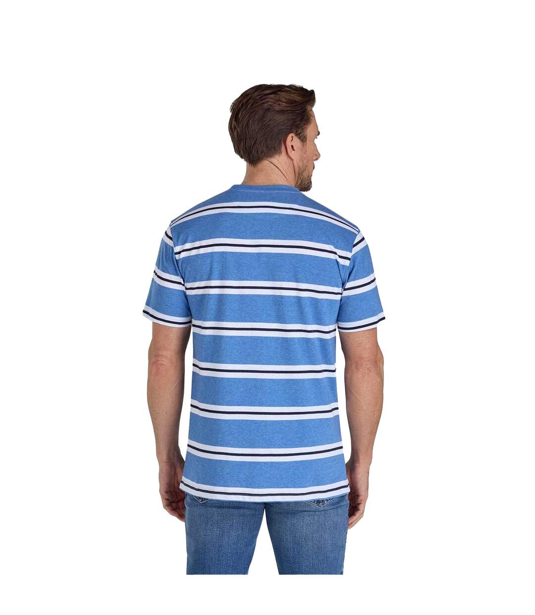Mens Stripe Yarn Dyed T-shirt Blue Raging Bull-2
