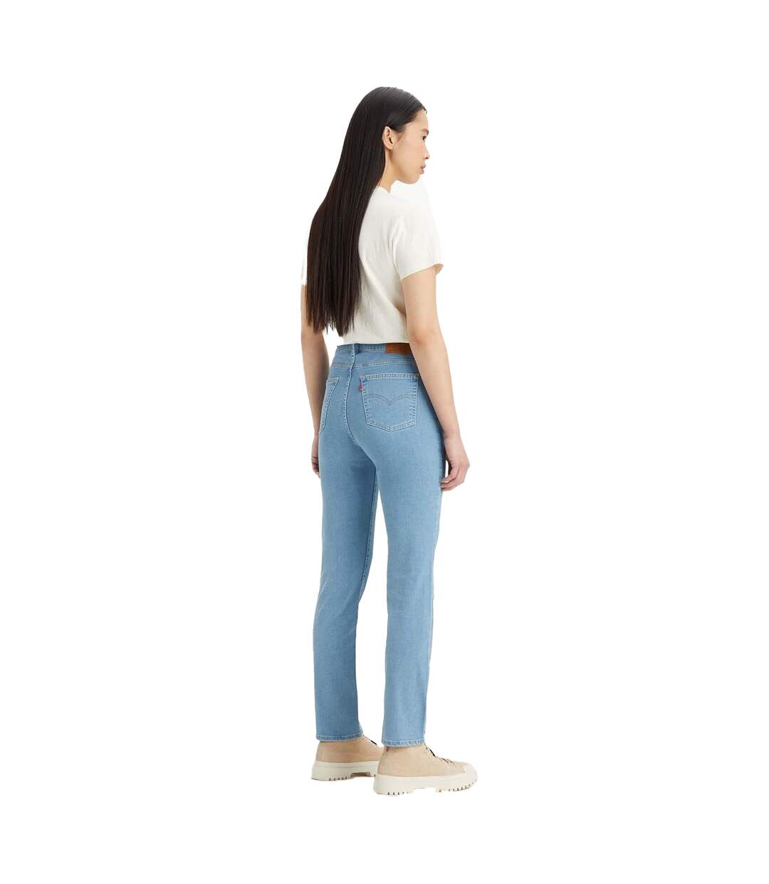 Womens/ladies 724 rio fate leather patch straight leg high rise jeans denim Levis-2