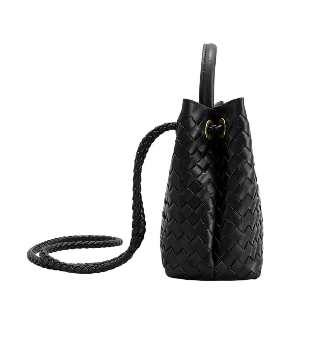 Woven Leather Tote Bag One Size Black Where´s That From-3