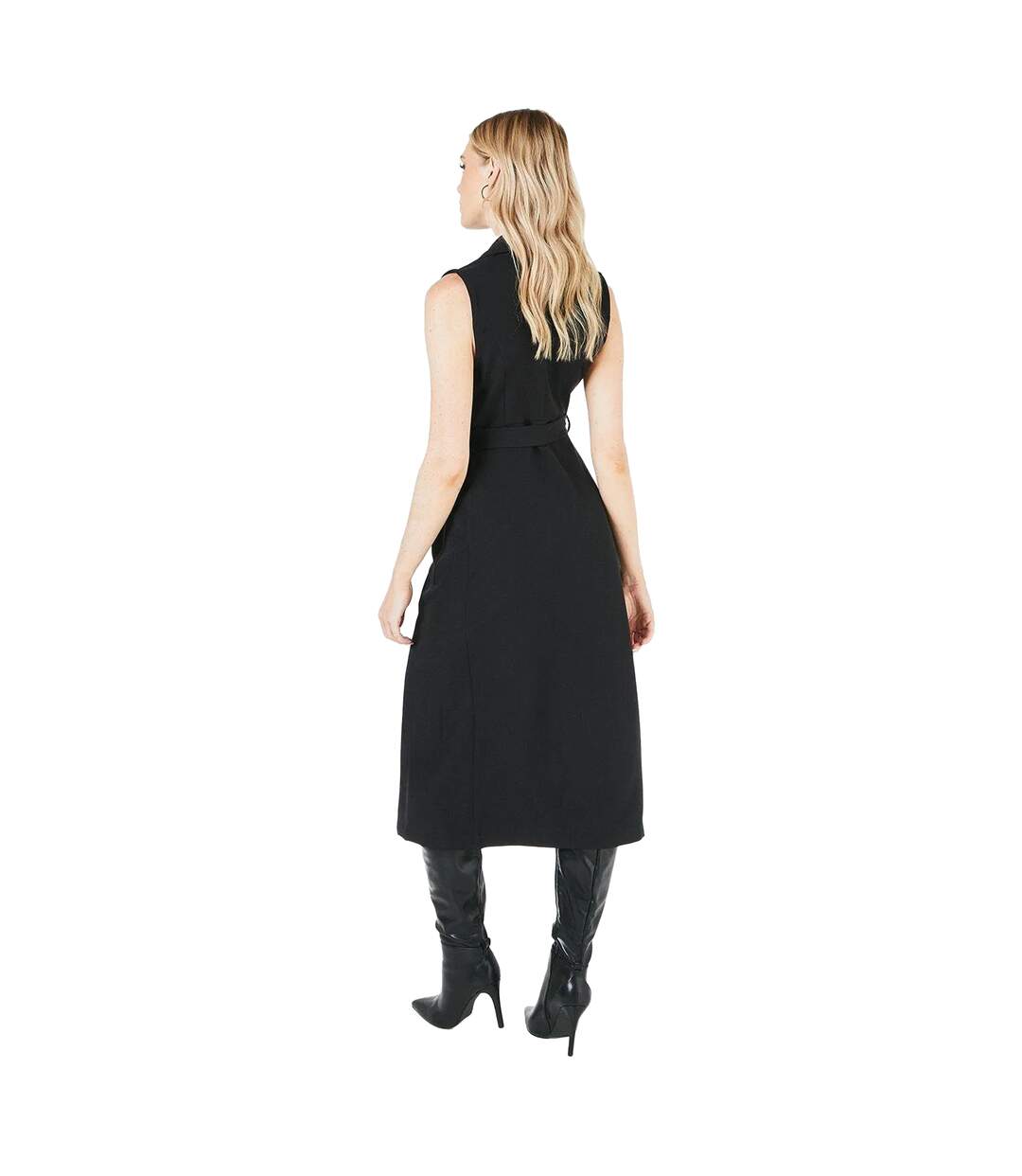 Womens/ladies Plain Belted Blazer Dress Black Principles-2