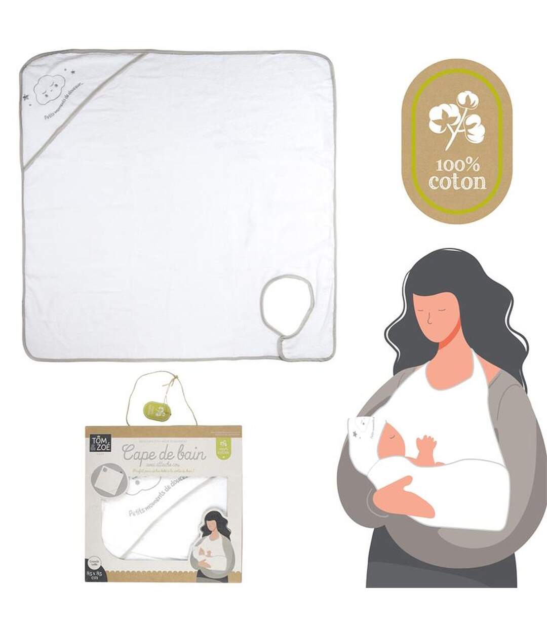 Cape de bain attache cou - en Coton - 70 cm x 70 cm-5