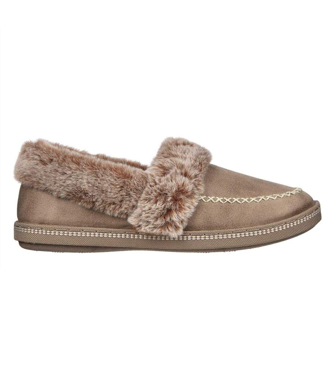 Womens/ladies Cosy Campf Leather Slippers Taupe Skechers-1