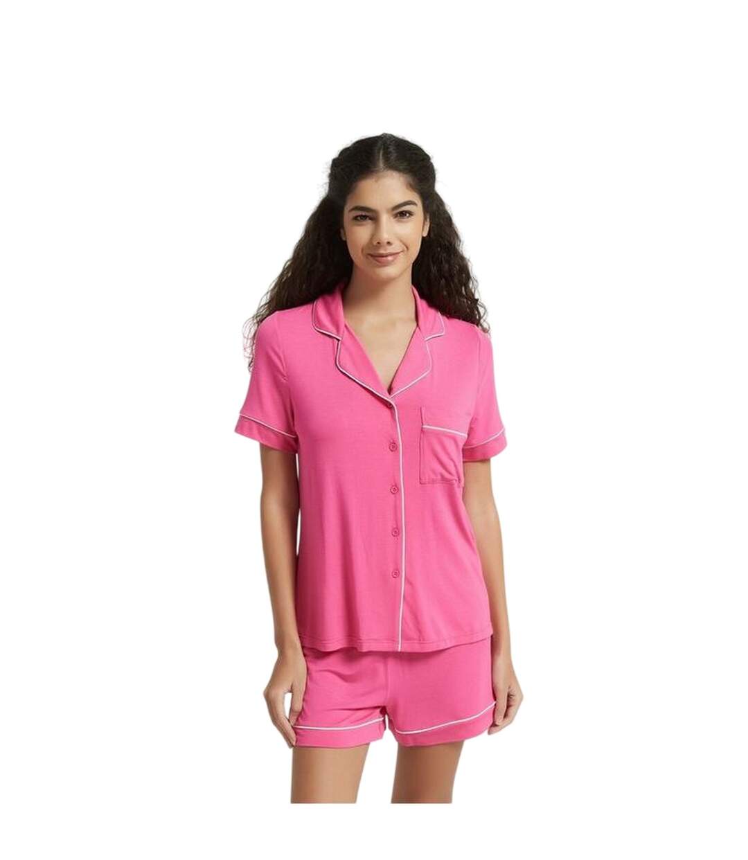Womens/ladies Notch Neck Short Pyjama Set Pink Be You-2