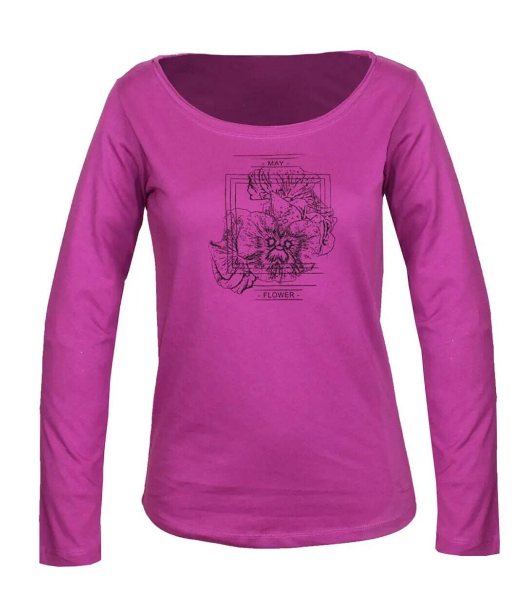MAYFLOWER NUAGE – Tee-shirt manches longues fushia 100% coton col bateau pour un look vitaminé-5