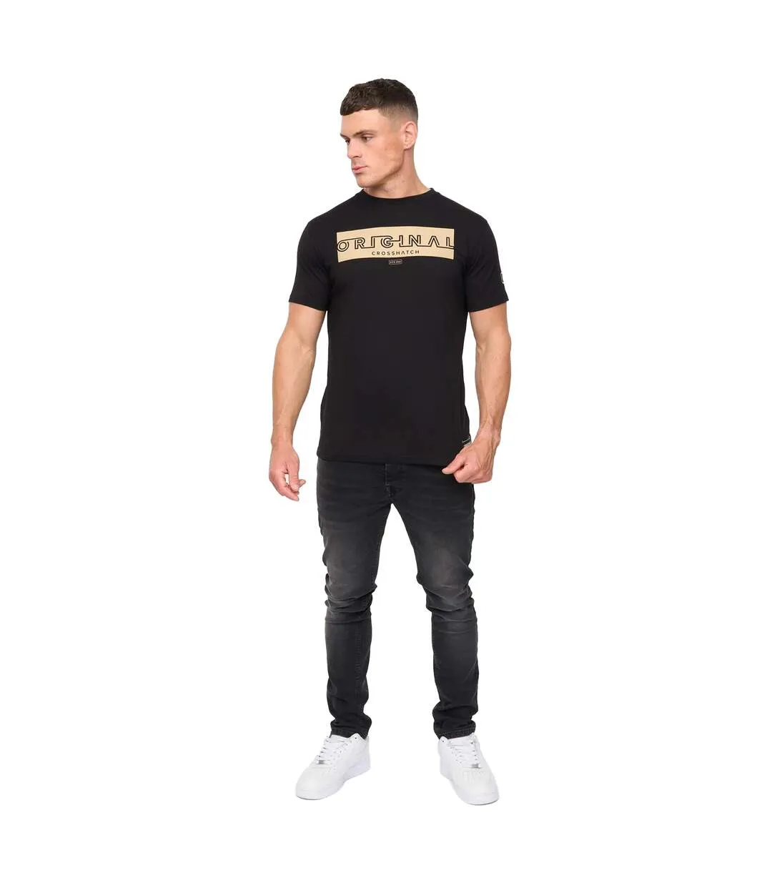 Mens Kratmoss T-shirt Black Crosshatch-1