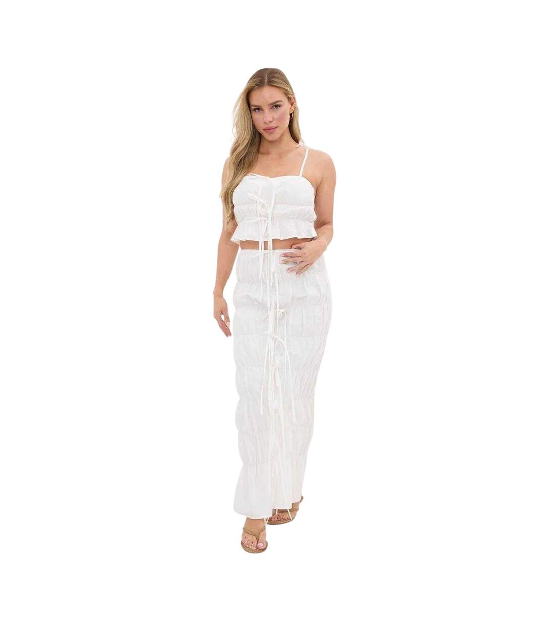 Jupe Longue Motif/style Ruché Femme Blanc I Saw It First-4