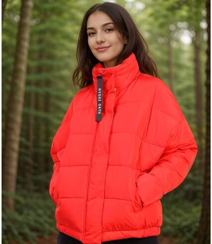 Doudoune femme couleur rouge - Manches longues - Capuche