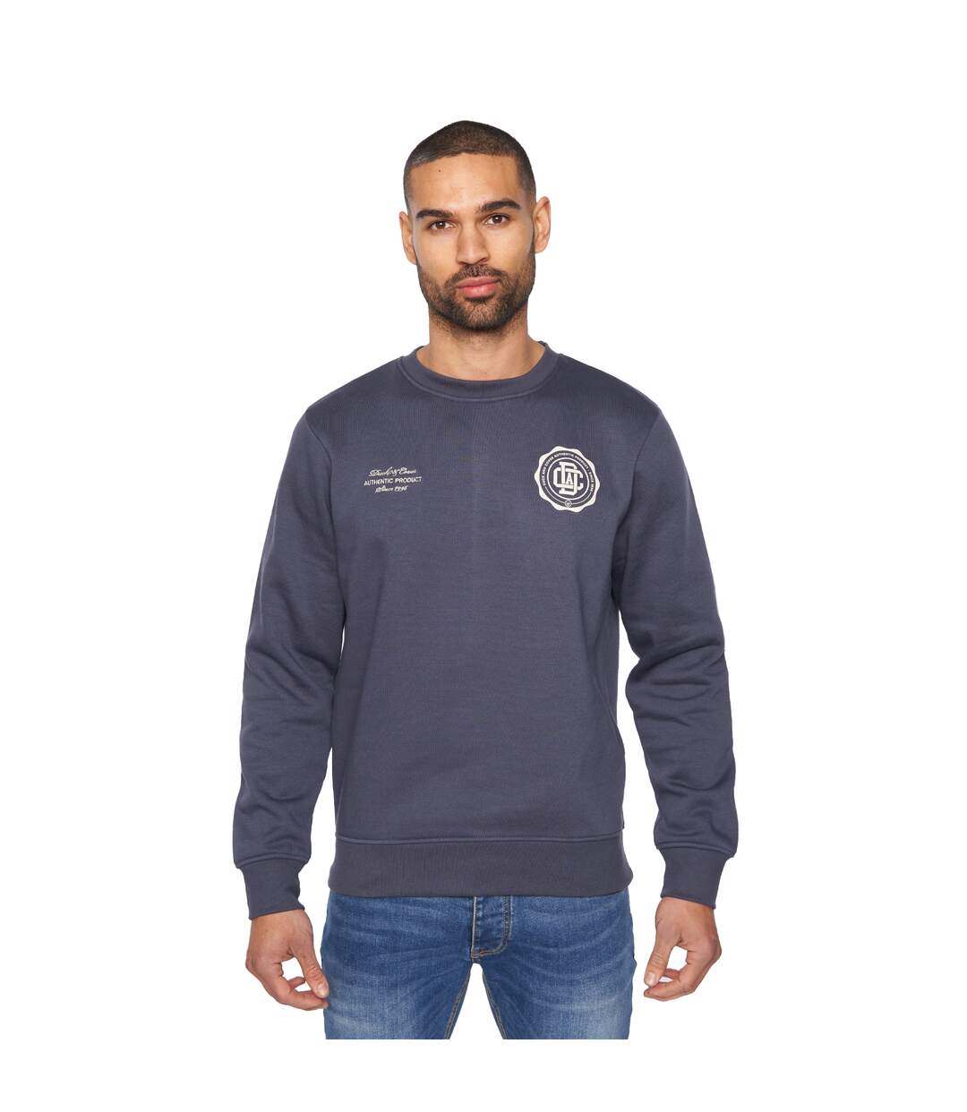 Mens keyaan crew neck sweatshirt navy Duck and Cover-1